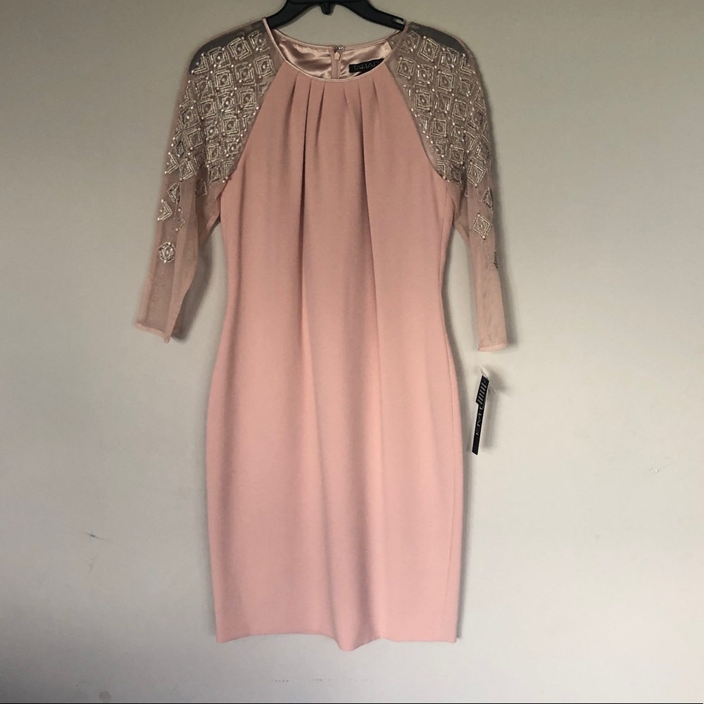 TAHARI Blush Beaded Martha Dress NWT sz 4